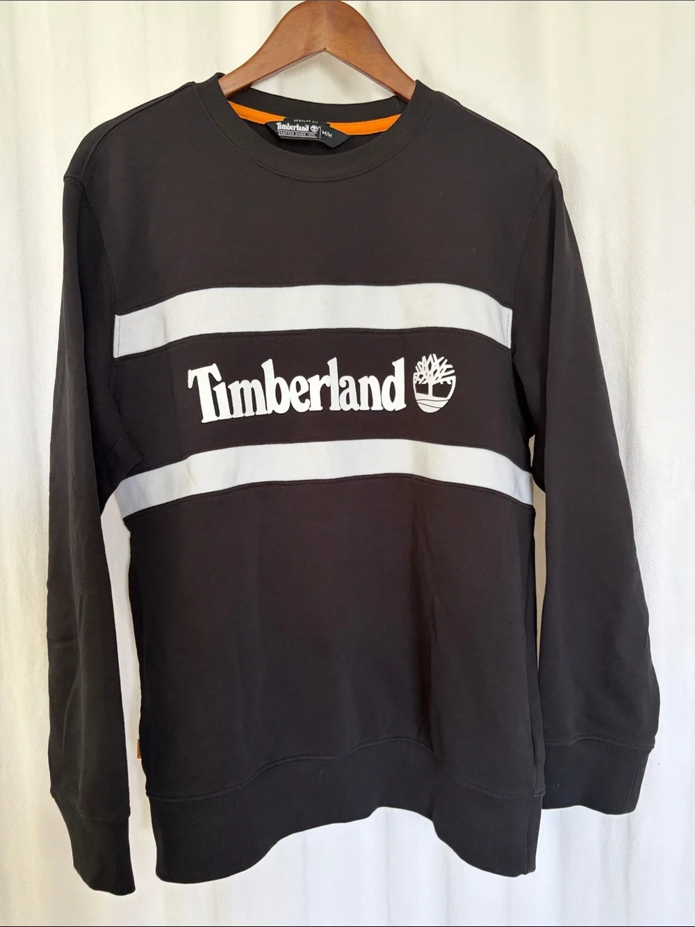 Timberland Black Crewneck Sweatshirt with White Stripe Logo